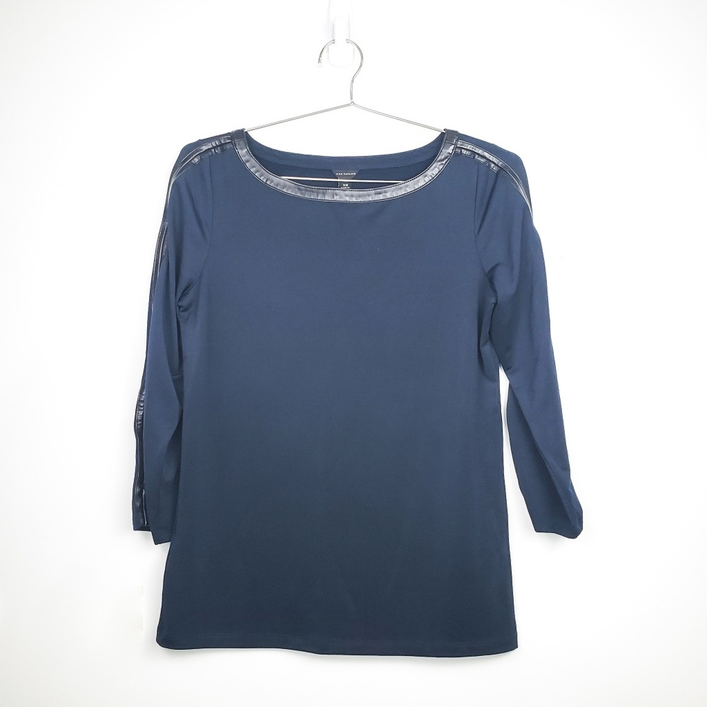 ⭐Ann Taylor Faux Leather Trim 3/4 Sleeve Blouse